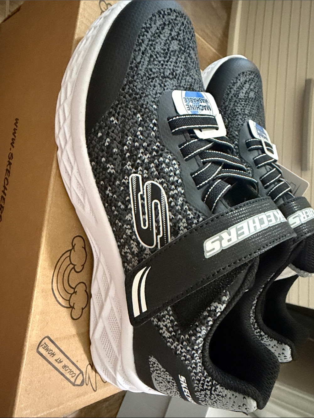 Skechers Kids Black and Gray Slip-On Athletic Sneakers